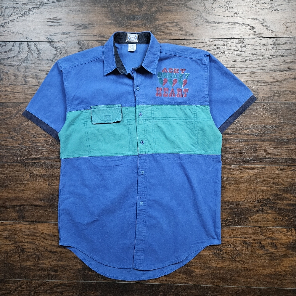 Vintage Rocky Heart Blue and Teal Button Down Shirt